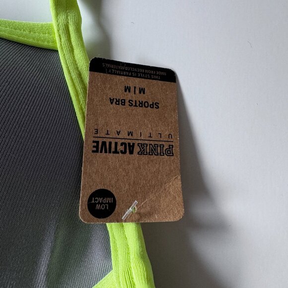 PINK Victoria's Secret Activewear Set Sports Bra and Bike Shorts Gray Lime Green - Picture 11 of 16